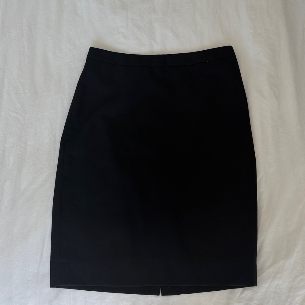 J.Crew Super 120’s Black Pencil Skirt Size 00 Petite Wool Work Office Classic